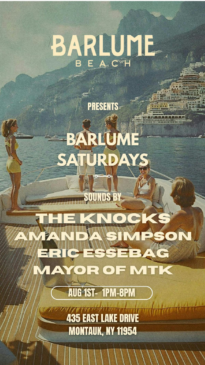 Flyer for The Knocks / Mayor Of Montauk / Amanda Simpson / Eric Essebag at Barlume Beach