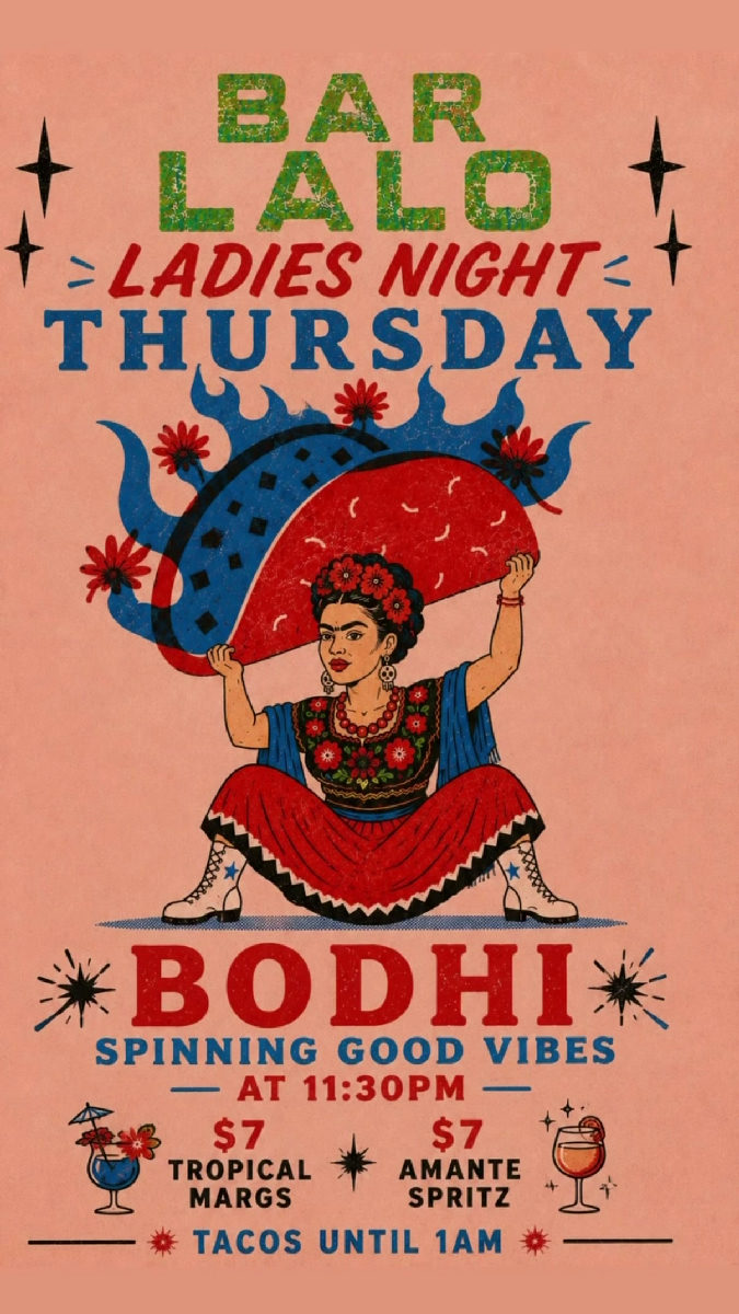 Flyer for Ladies Night w/ DJ Bodhi at Bar Lalo
