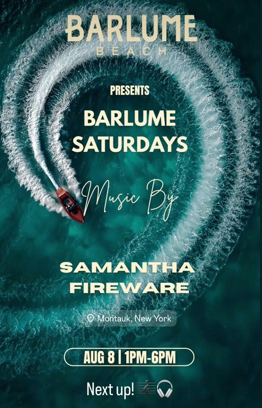 Flyer for SAMANTHA FIREWARE at Barlume Beach