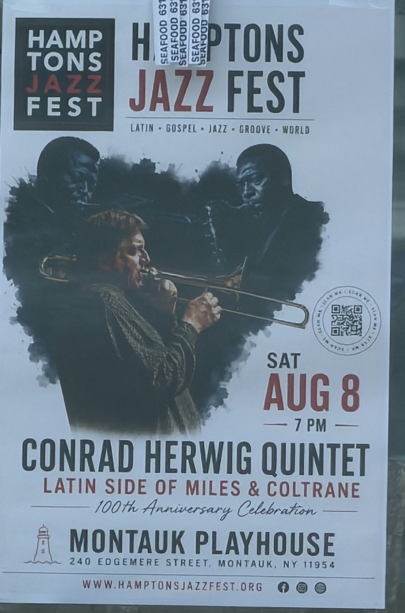 Flyer for Conrad Herwig Quintet — Latin Side of Miles & Coltrane at Montauk Playhouse