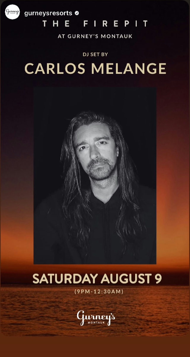 Flyer for CARLOS MELANGE at Firepit (Gurney's)