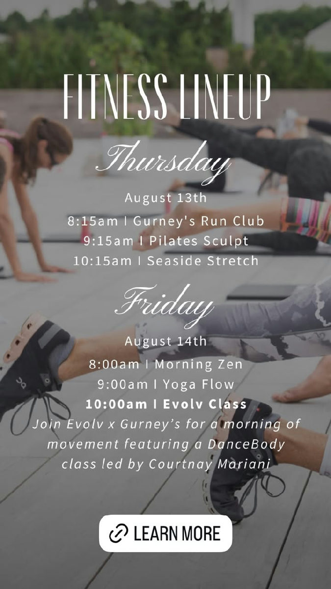 Flyer for Evolv Class: DanceBody with Courtnay Mariani at Gurney's Montauk