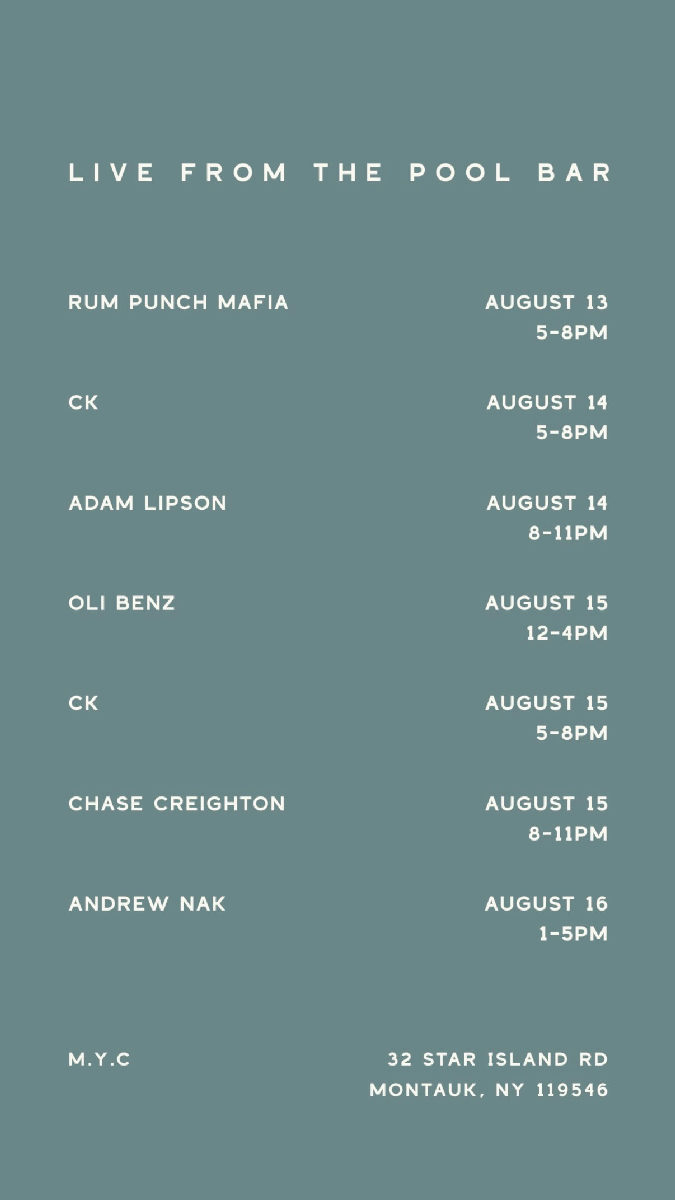 Flyer for OLI BENZ at Montauk Yacht Club