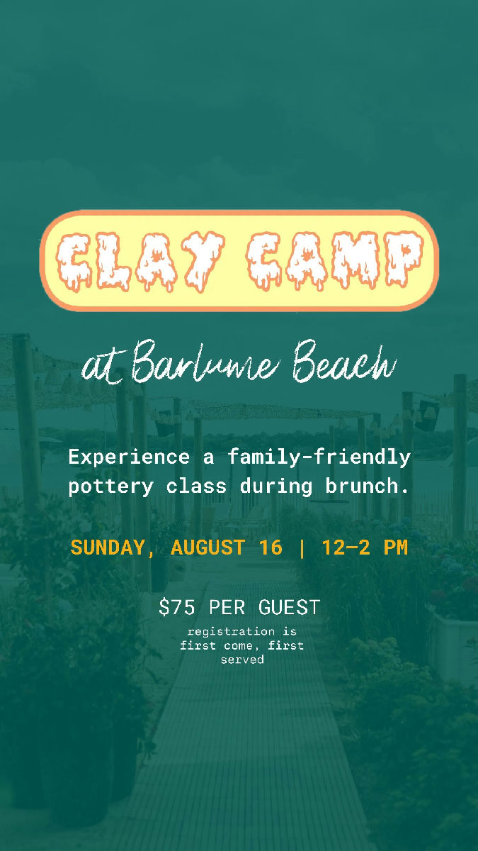 Flyer for Clay Camp at Barlume Beach