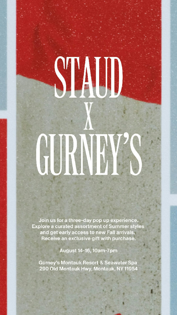 Flyer for STAUD x Gurney's Pop-Up at Gurney's Montauk