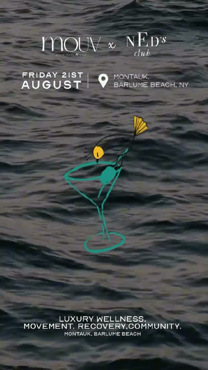 Flyer for MOUV x NED's Club at Barlume Beach