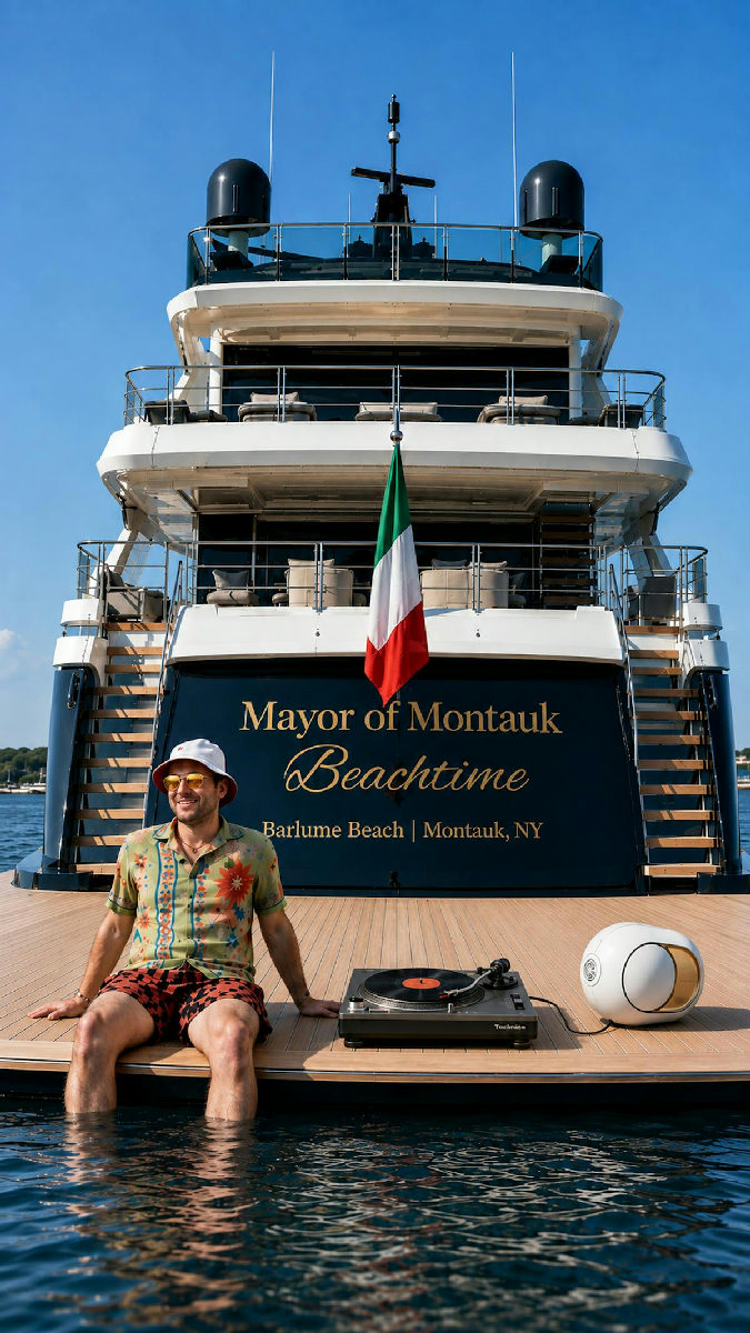 Flyer for Mayor of Montauk Beachtime at Barlume Beach