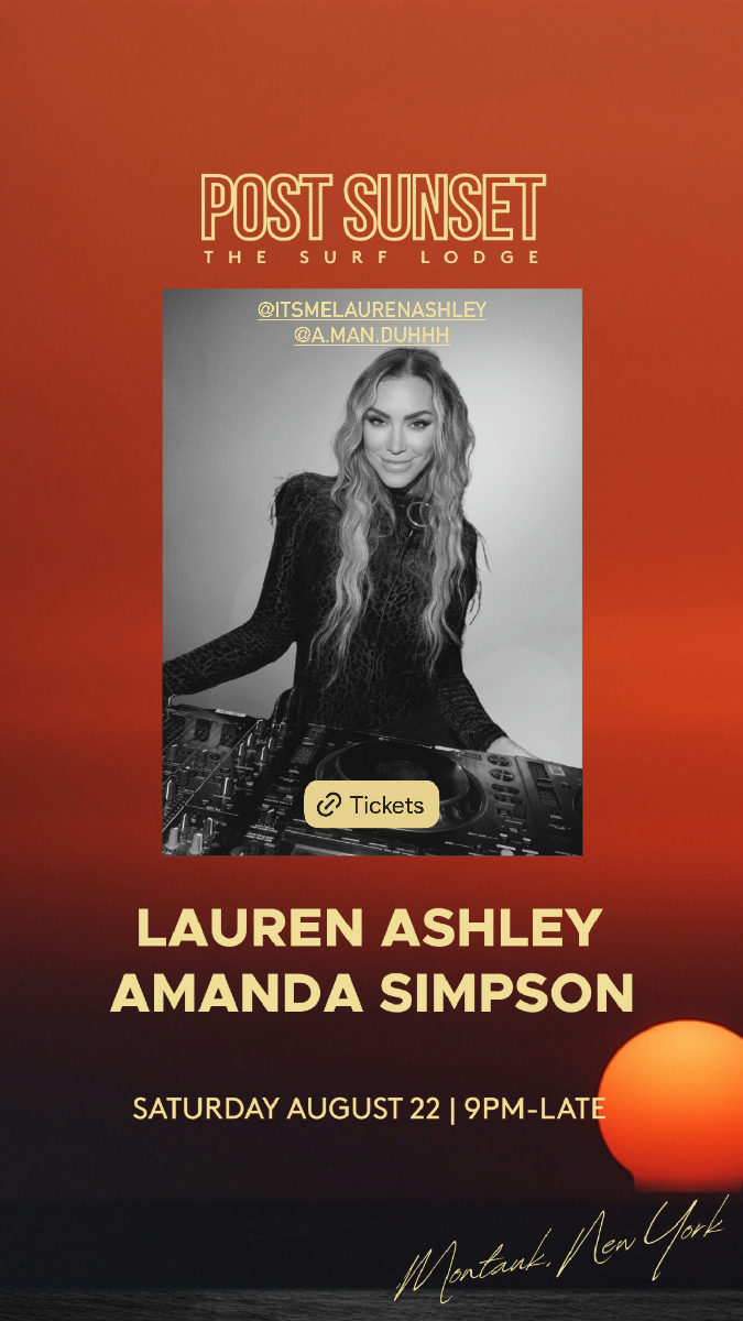 Flyer for Post Sunset: LAUREN ASHLEY / AMANDA SIMPSON at The Surf Lodge