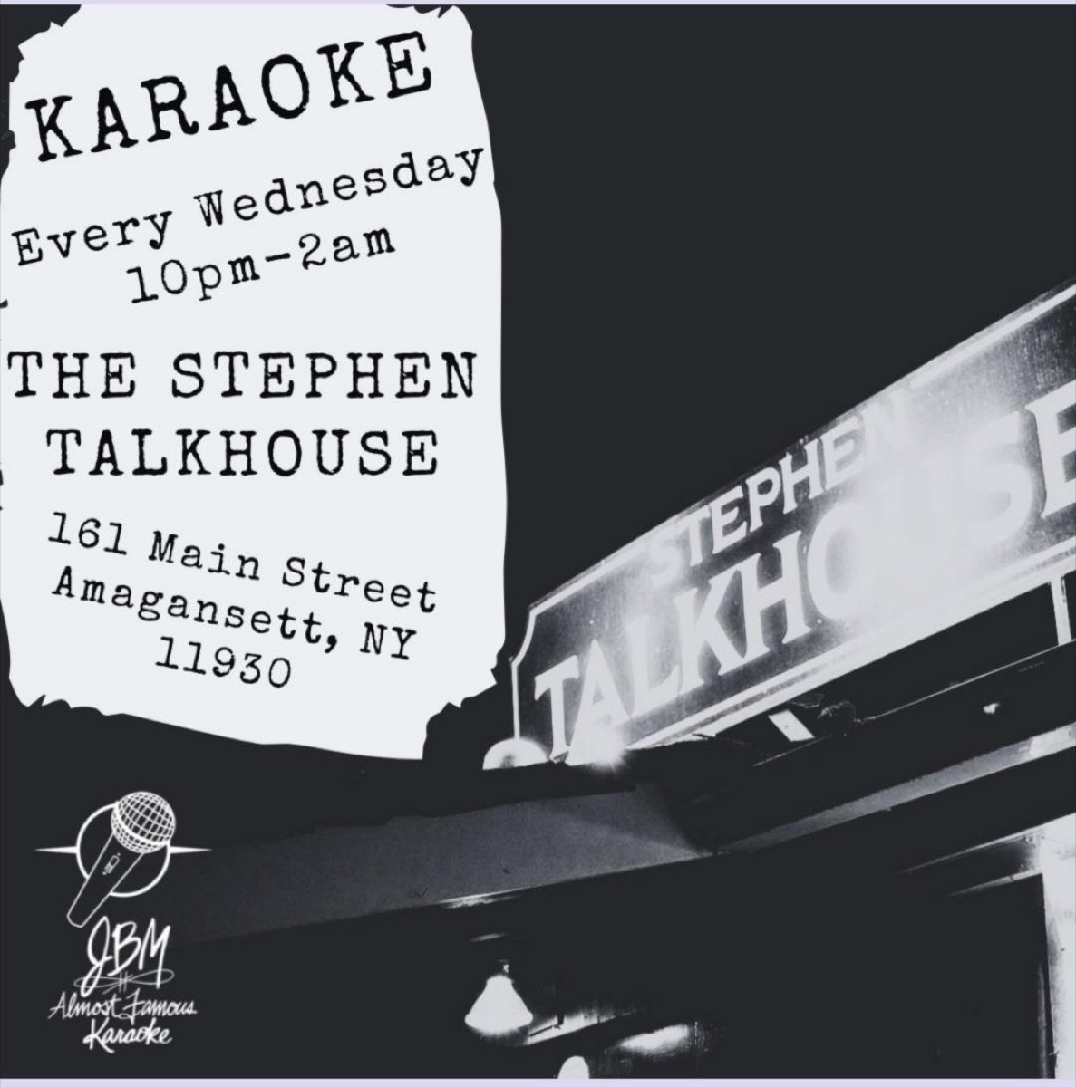Flyer for Karaoke!! w/ JBM at Stephen Talkhouse