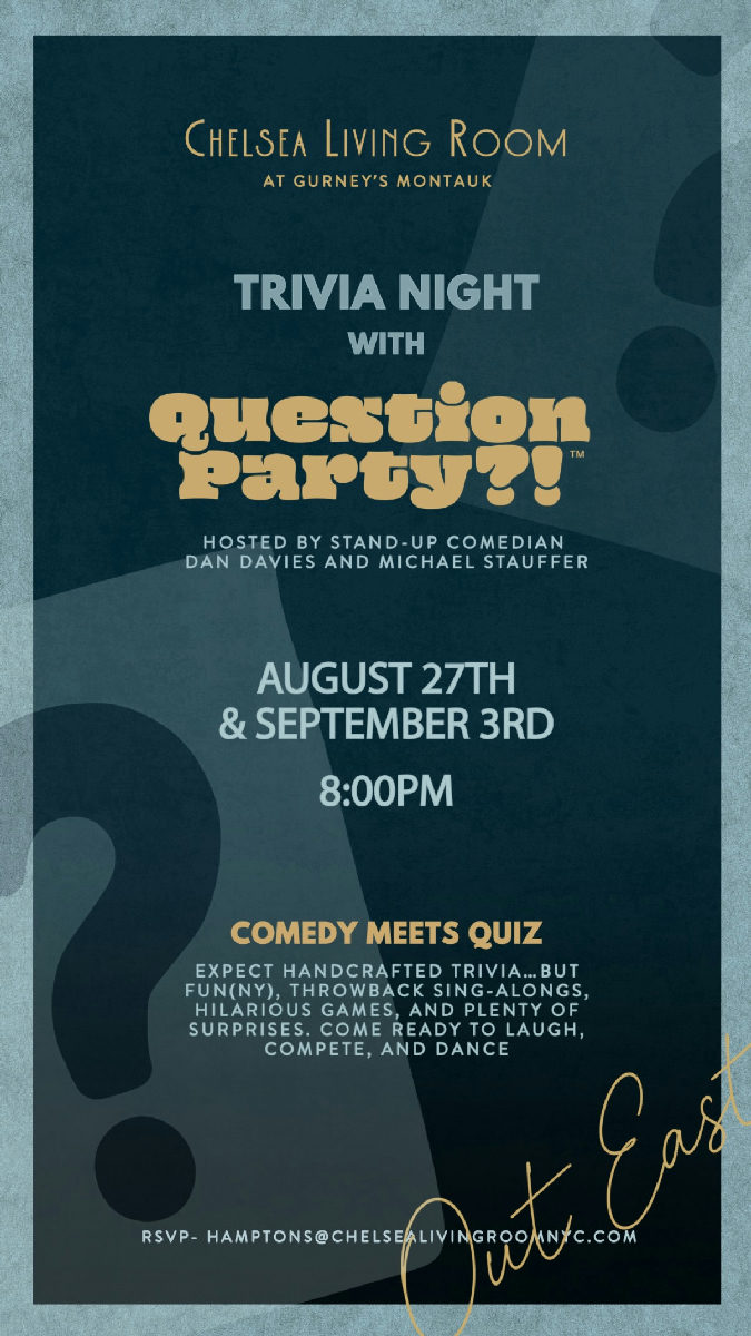 Flyer for Trivia Night with Question Party at Chelsea Living Room (Gurneys)