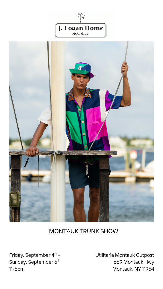 Flyer for J. Logan Home: Montauk Trunk Show at Utilitaria Montauk Outpost