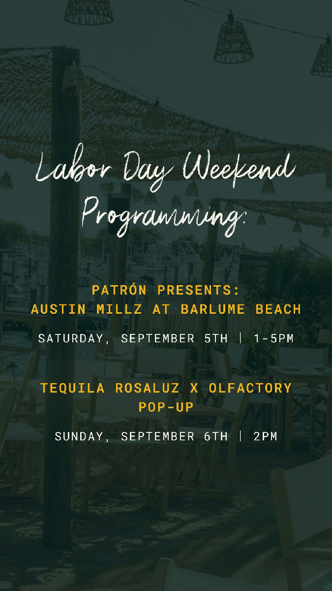 Flyer for Tequila Rosaluz x Olfactory Pop-Up at Barlume Beach