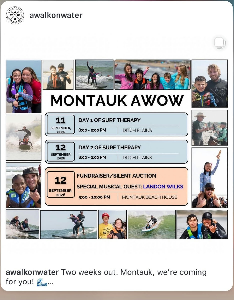 Flyer for Montauk AWOW: Day 1 of Surf Therapy at Ditch Plains Beach
