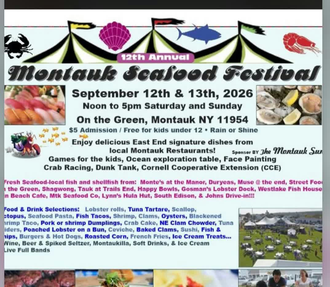 Flyer for 12th Annual Montauk Seafood Festival at The Montauk Green