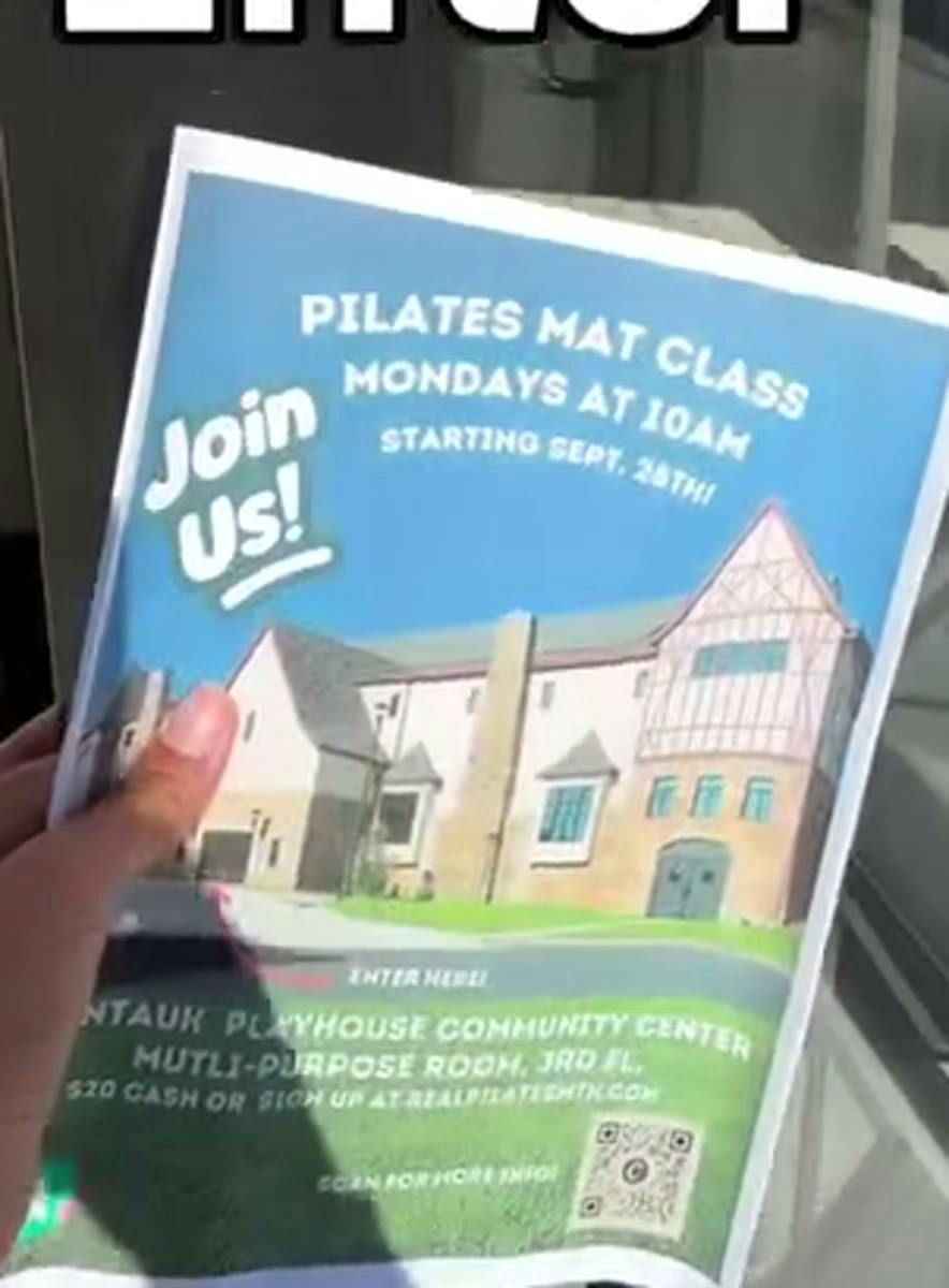 Flyer for Pilates Mat Class at Montauk Playhouse