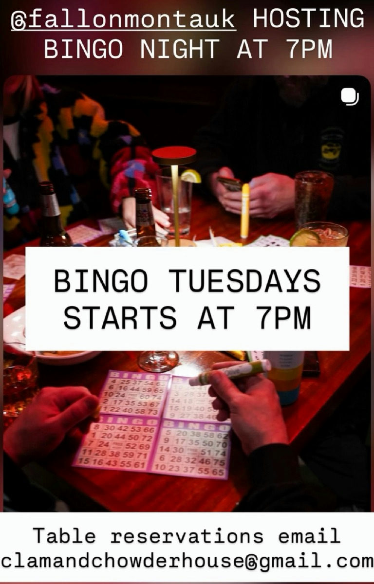 Flyer for Bingo Night at Salivar's Clam & Chowder House